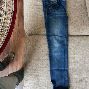 Blue Denim Jeans with Lace Detail